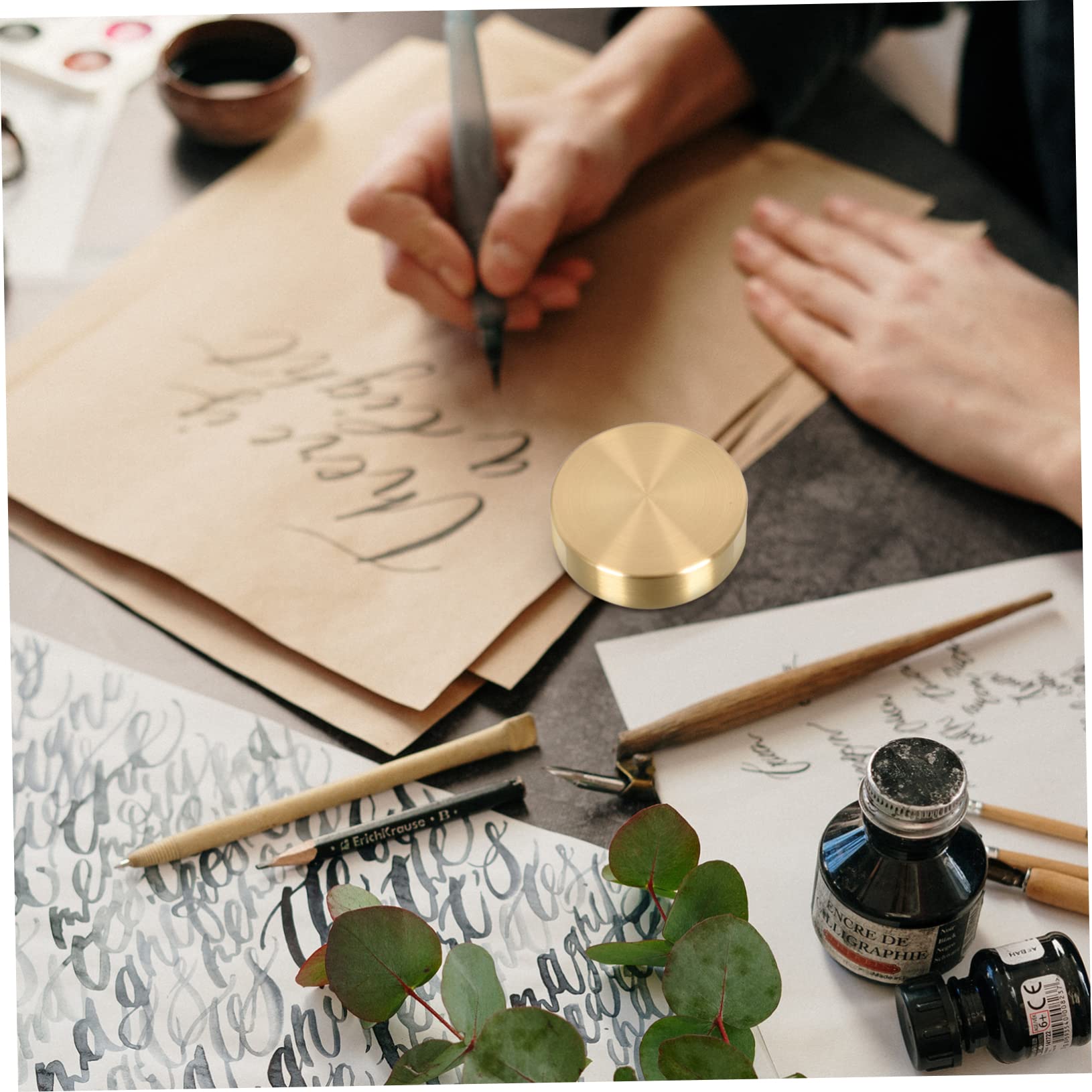 MOBUTOFU 4-Piece Brass Round Ruler Paperweight Set - Heavy Duty Letter Holder for Painting, Calligraphy & Office Use - Perfect for Artists, Writers & Stationery Lovers