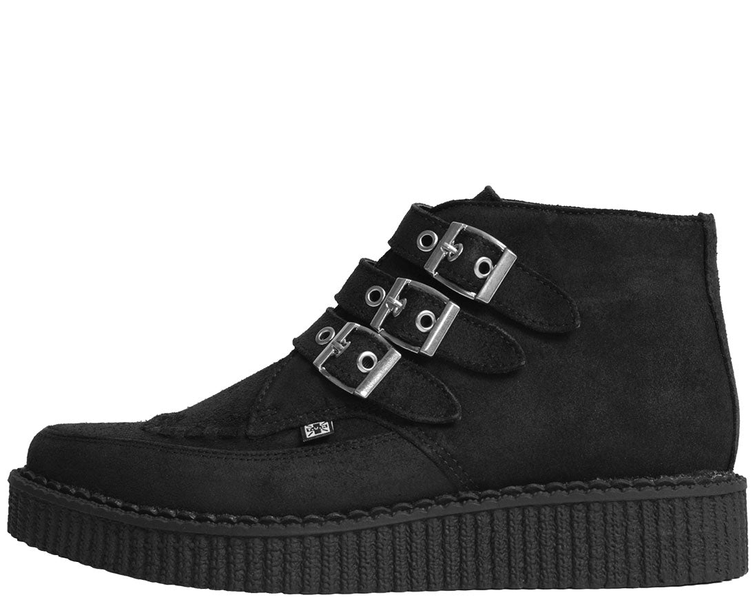 T.U.K Black Suede 2 Buckle Punk Creeper Boots for Women - Vintage Gothic Ankle Booties for Casual Wear & Night Out
