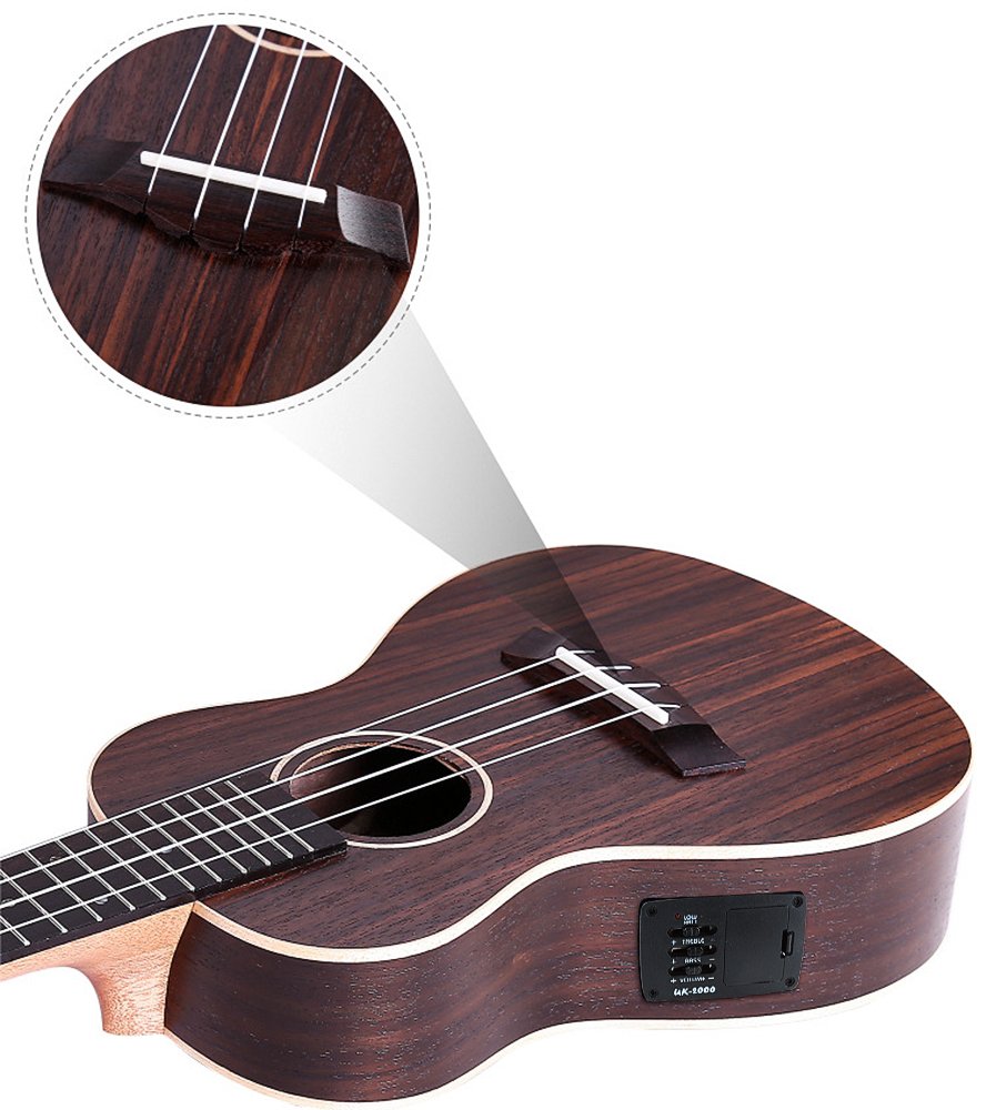 Premium 23 Inch Purple Ukulele with Built-in EQ Pickup - Solid Sapeliwood & Rosewood Construction, Bluetooth Speaker Connectivity - Perfect for Beginners, Travel & Beach Performances