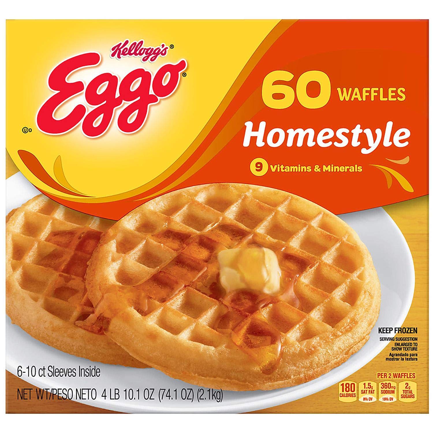 Evaxo Eggo Homestyle Waffles - 60 Count Frozen Breakfast Waffles for Toaster, Quick & Easy Morning Meal, Family Pack - Perfect for Breakfast, Snacks, and Kids Lunch Boxes