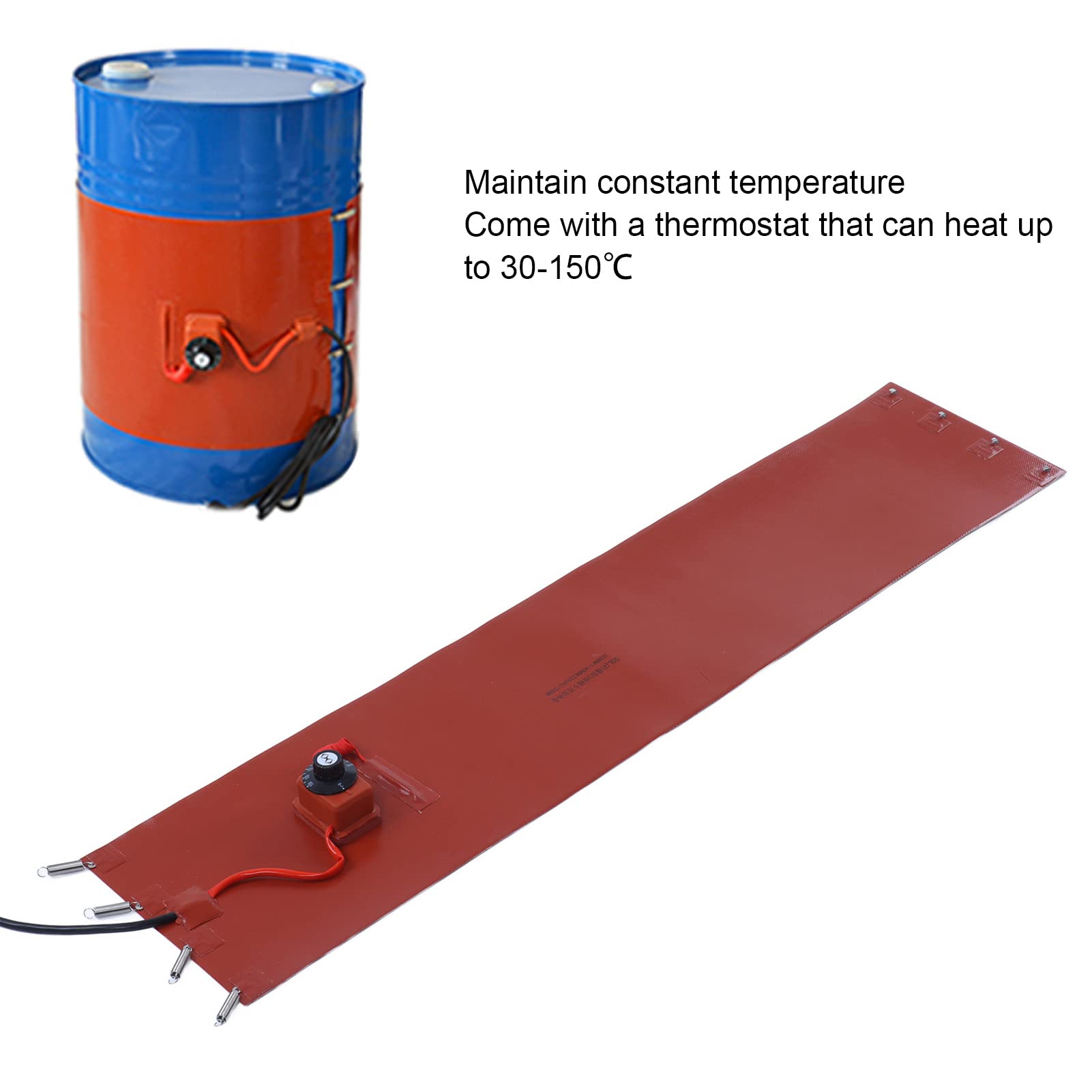 1200W Silicone Drum Heater Pad with Thermostat - 13.2 Gallon (50 Liter) Water Heater Insulation Blanket for 18.9in Gate Valve - Perfect for Industrial Drums, Pails & Chemical Storage in Cold Weather