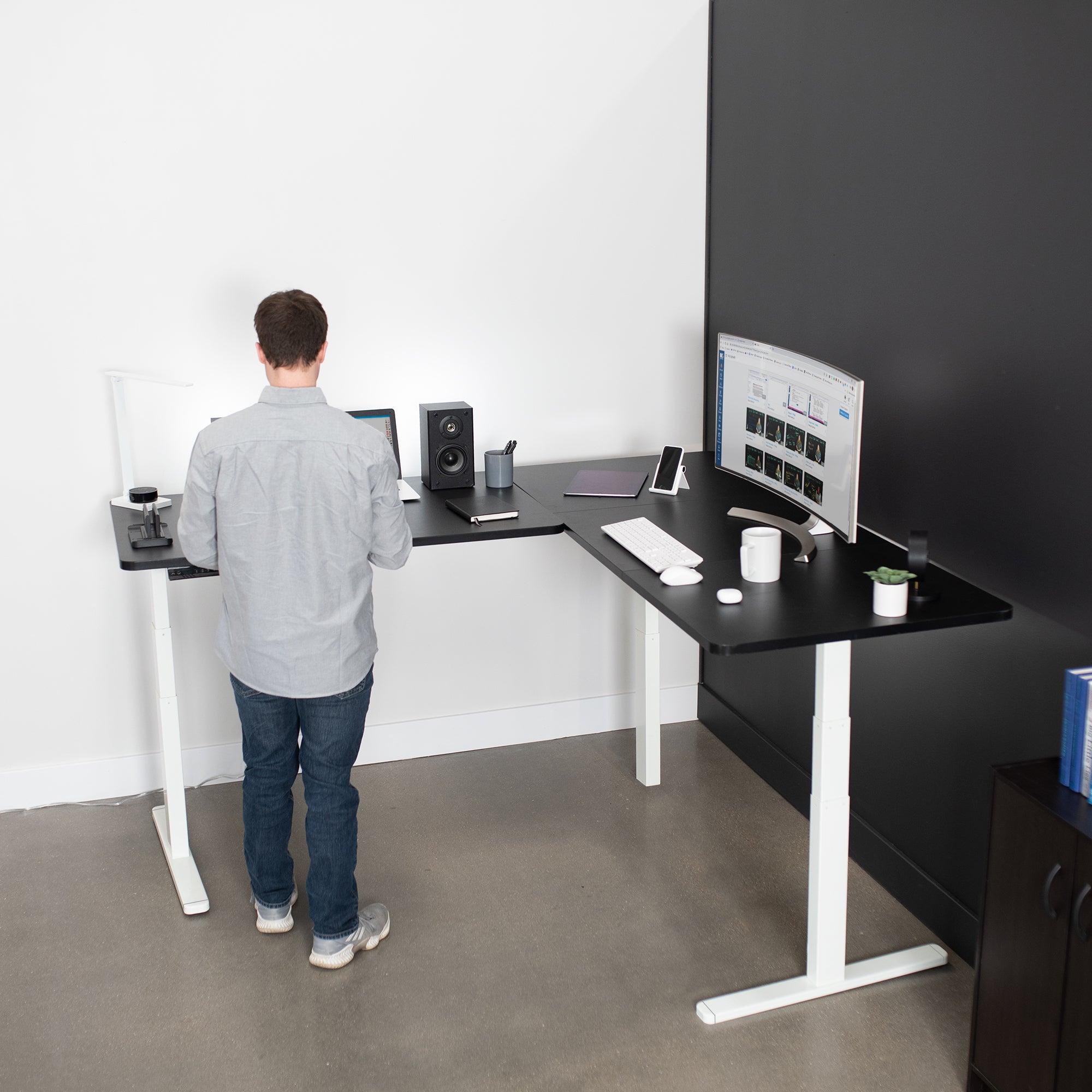 3E Series Triple Motor Electric Standing Desk - Adjustable Height Corner Workstation for Home & Office - Perfect for Ergonomic Workspaces, Gaming Setups & Small Spaces