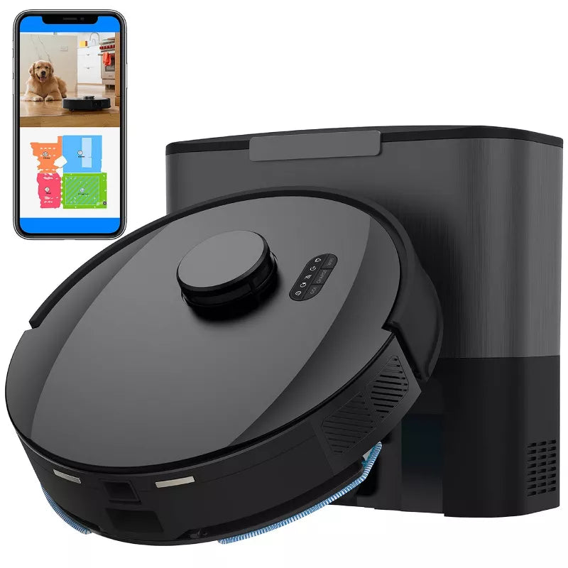bObsweep PET24 7 913 UltraVision Self-Emptying Robot Vacuum and Mop - Carbon Steel Design for Hardwood Floors & Pet Hair - Smart Home Cleaning for Large Rooms