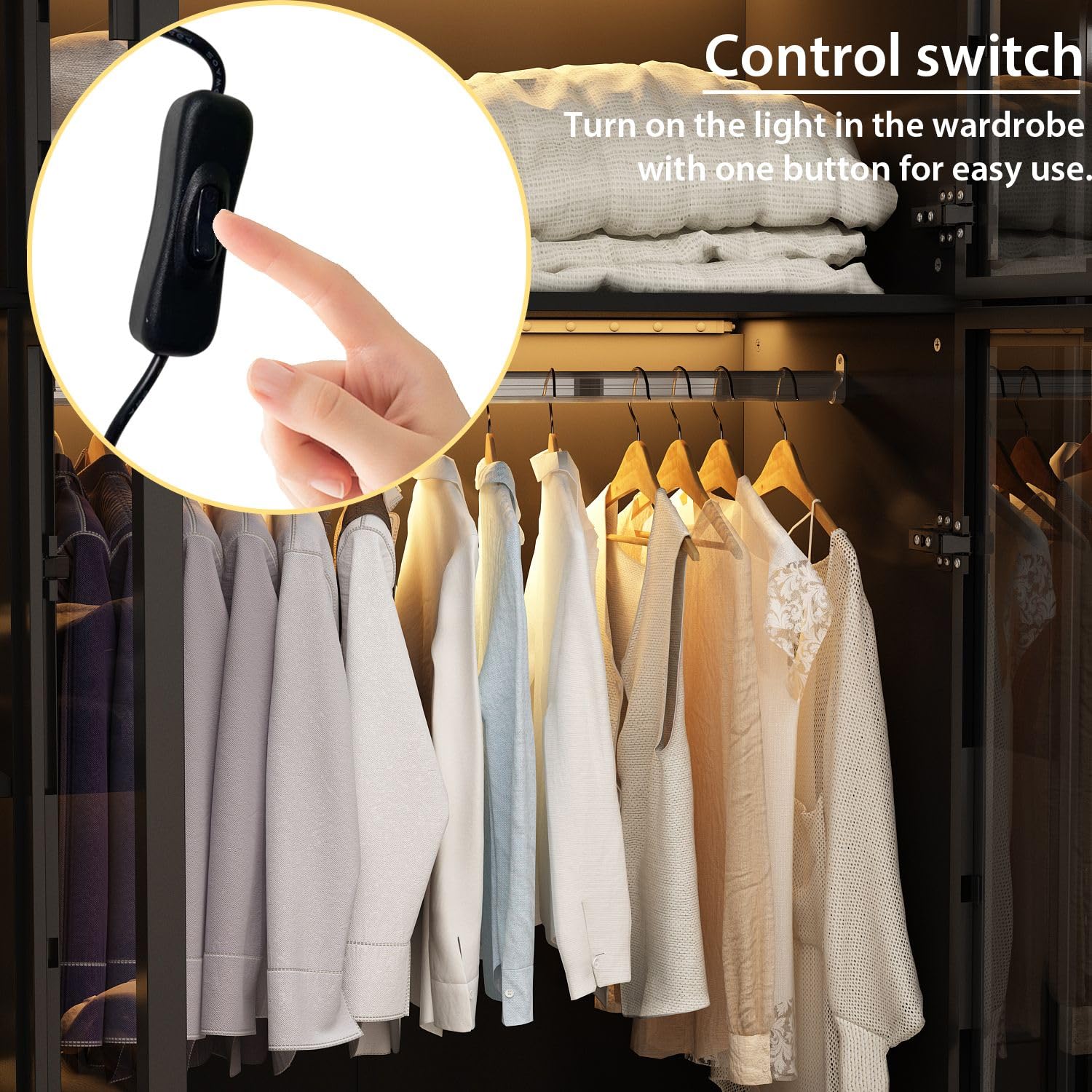 FAMAPY Black Glass Wardrobe Closet with LED Lights - 47.2
