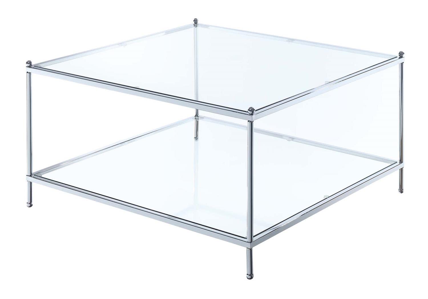 Convenience Concepts Royal Crest Square Coffee Table - Clear Glass Top with Chrome Metal Frame - Modern Living Room Centerpiece for Home & Office Decor