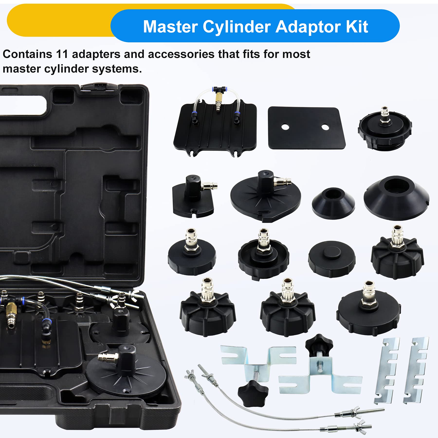 JoyFans Professional Brake Bleeder Kit - Portable Air Pressure Pneumatic Brake Bleeding System with Master Cylinder Tool, Clutch Fluid Bleeder, Collection Bottle & Adapters - Perfect for Car, Motorcycle & Truck Maintenance