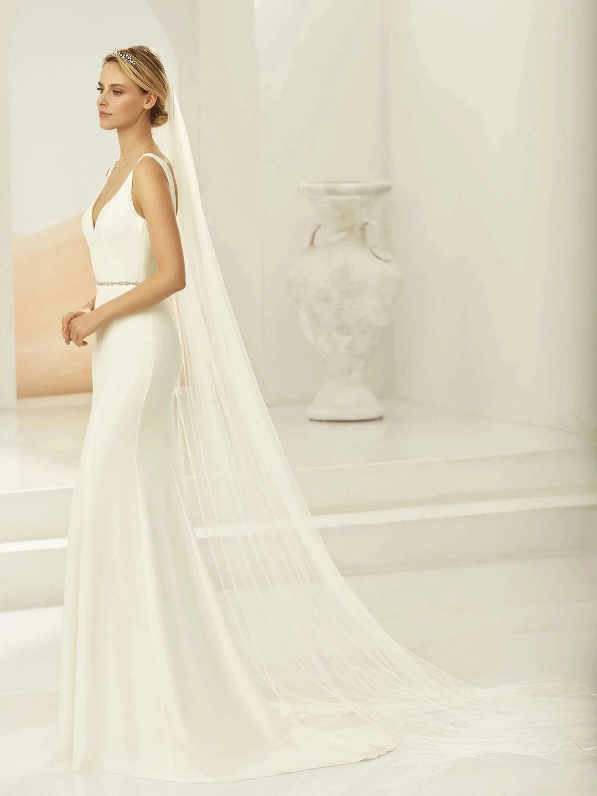 Elegant Chapel Length Wedding Veil - Single Tier Ivory Tulle with Satin Edge (S389) | Perfect for Bridal Ceremonies & Formal Weddings