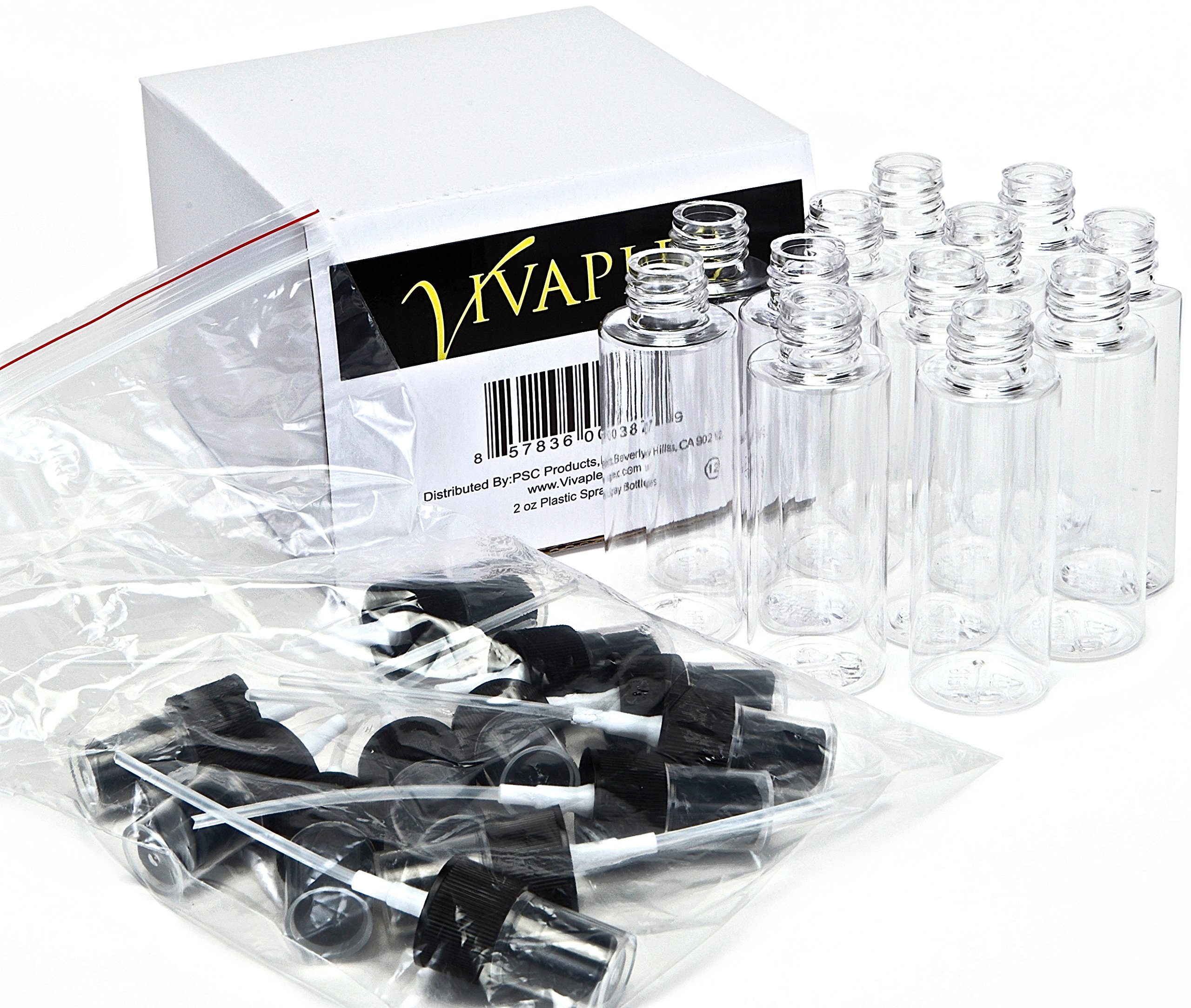 Vivaplex 12-Pack Clear 2 oz Plastic Bottles with Black Fine Mist Sprayers - Perfect for Travel, DIY Beauty, and Essential Oil Storage