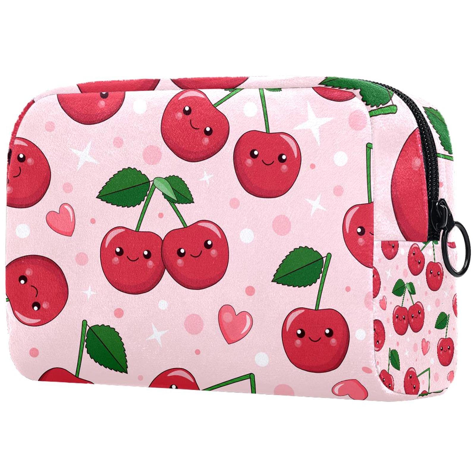 Large Pink Cherry Makeup Bag for Women & Girls - Travel Cosmetic Organizer with Zipper, Portable Makeup Case for Daily Use, Gym, Vacation & On-the-Go Beauty Essentials