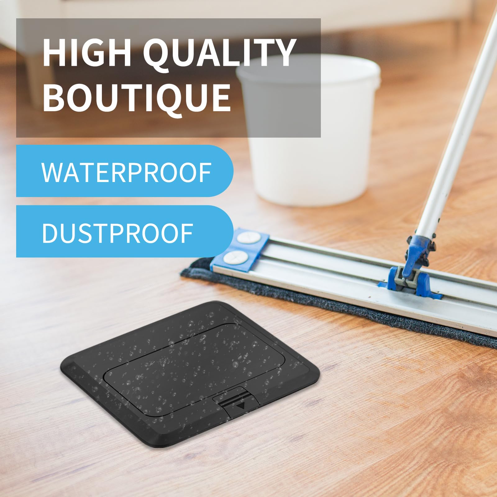 Vagueior Recessed Floor Electrical Outlet Kit - Waterproof & Tamper-Resistant with 4.8A USB & 20A Receptacle - Slow Elastic Damping - ETL Certified - Black (1 Pack) - Perfect for Basements, Garages & Outdoor Areas
