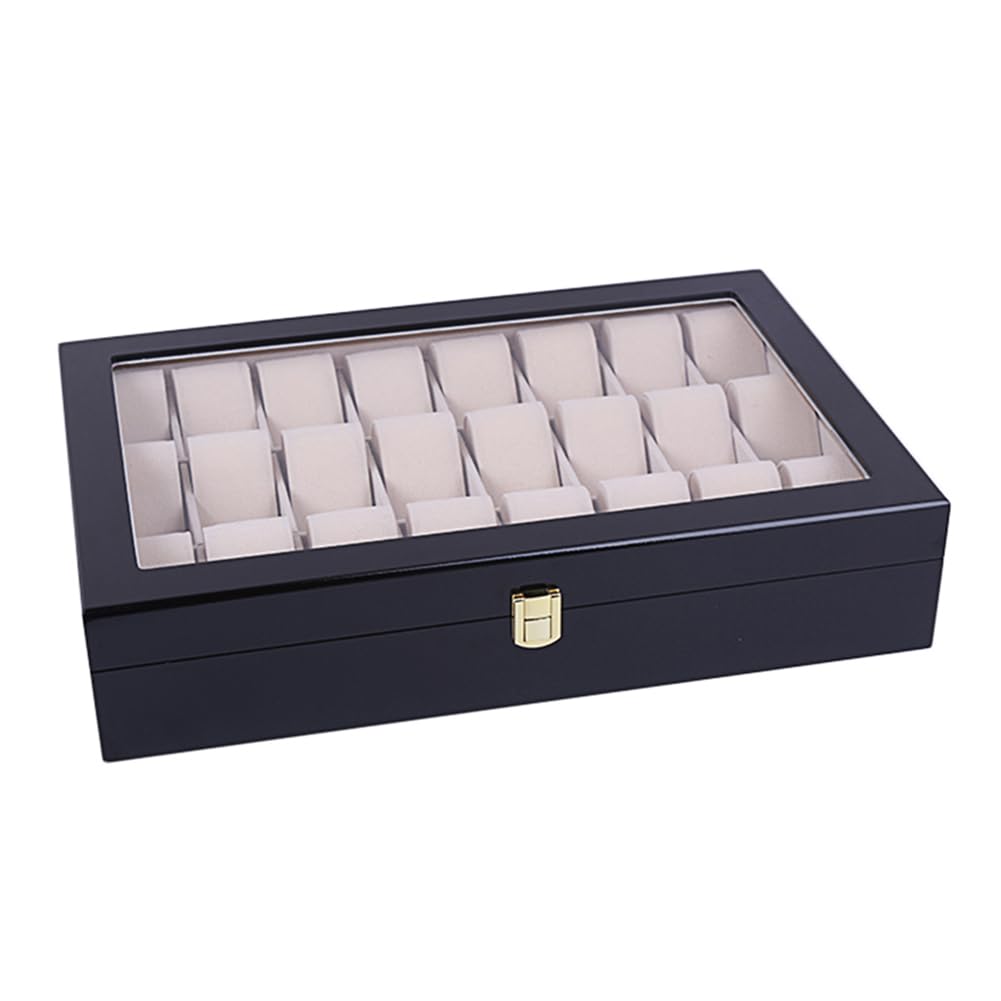 24-Slot Wooden Watch Box Organizer with Glass Top - Elegant Watch Display Case for Men & Women - Perfect for Jewelry, Watches, Rings Collection & Gift Giving - Home & Office Decor Accessory
