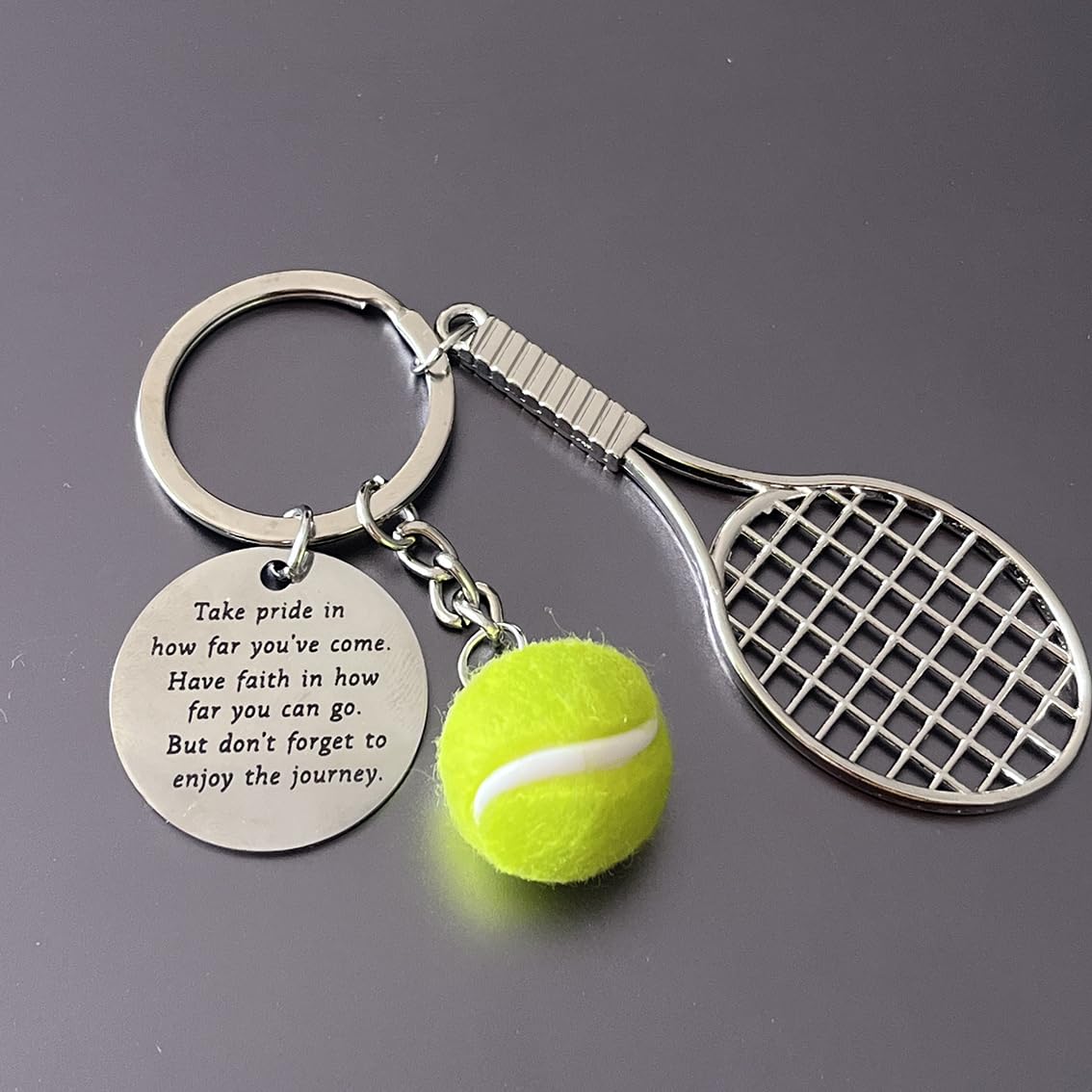 AMOBESTER Mini Tennis Racket Keychain with Ball - Silver Tennis Player Gift for Men & Women - Perfect for Tennis Lovers, Coaches & Fans - Great for Keyrings, Bags & Sports Accessories