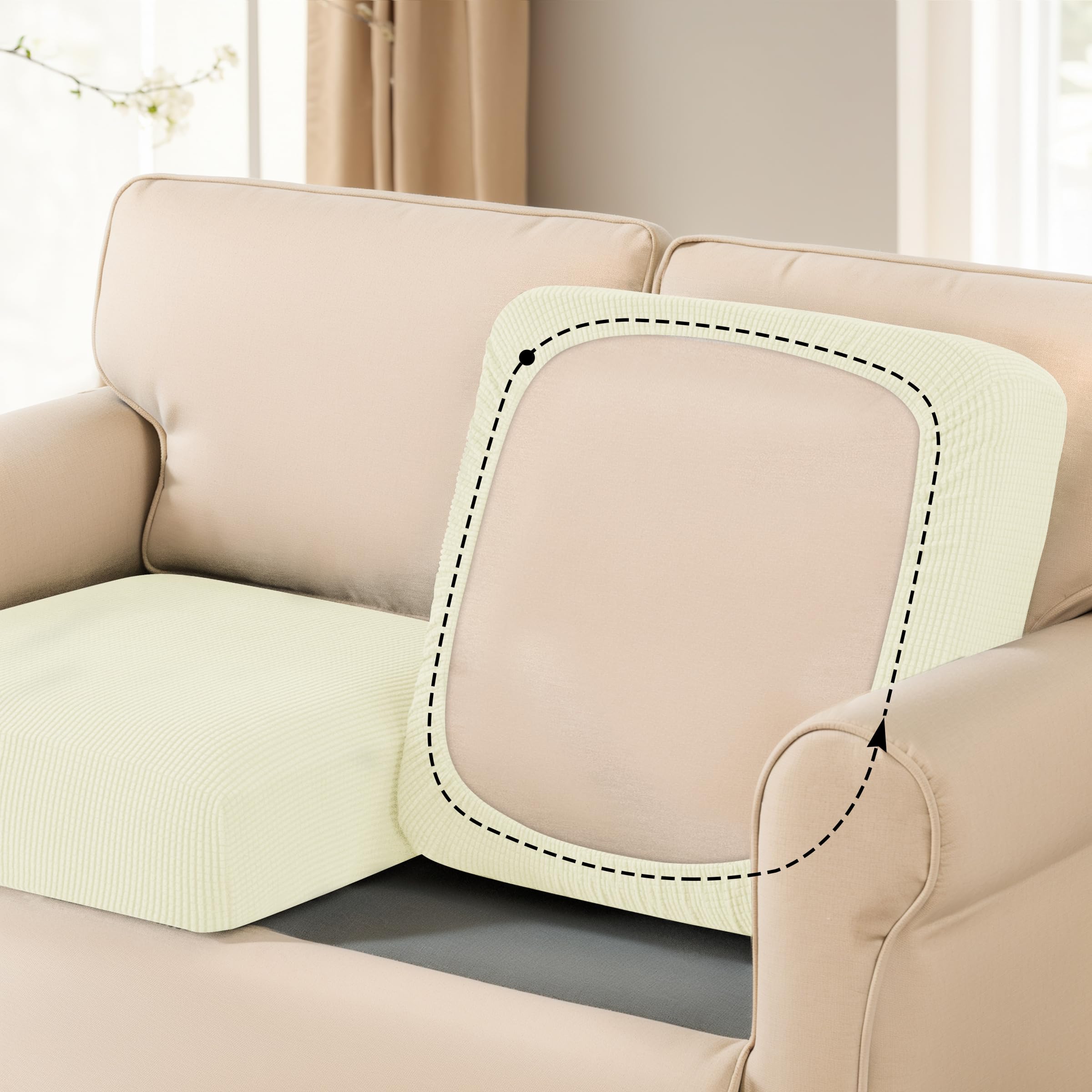 SUBRTEX Stretch Couch Covers - 2-Piece Elastic Spandex Slipcovers for Sofa, Loveseat, RV & Chair Seat Protection (Ivory) | Perfect for Home Decor, Pet Protection & Furniture Renewal
