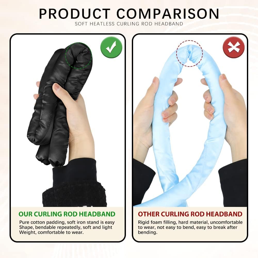 Heatless Hair Curlers for Long Hair - No Heat Curling Rod Headband for Overnight Sleeping, Soft Foam Rollers for Natural Waves & Curls (Black, Medium) | Perfect for Bedtime Styling & Damage-Free Hair Care
