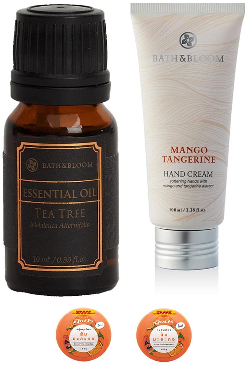 Havilah Tea Tree Essential Oil 10ml & Mango Tangerine Hand Cream 100ml Set - Natural Skin Care for Dry Hands, Aromatherapy Bath - Perfect Gift Set for Spa Day & Self Care Relaxation