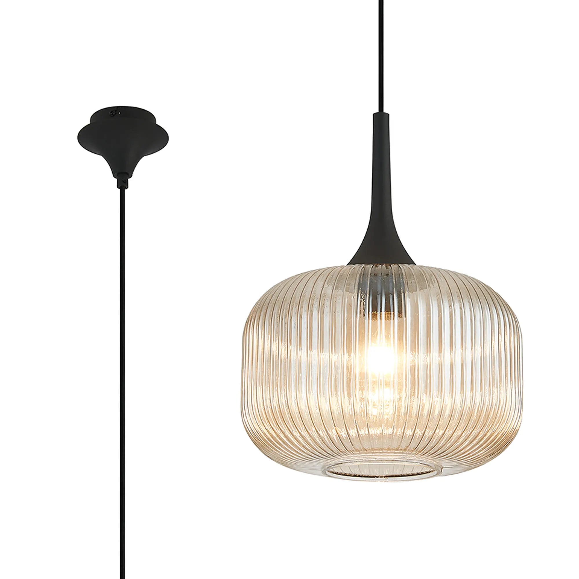 Satin Black/Champagne Ribbed Pumpkin Glass