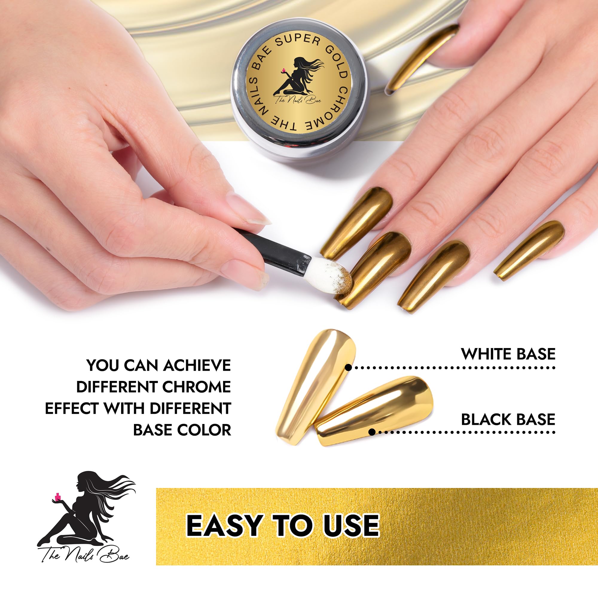 1 Gram Gold Chrome Nail Powder - Mirror Metallic Nail Art Polish for Gel Manicures | DIY Salon-Quality Chrome Nails at Home | Perfect for Parties, Weddings & Special Occasions