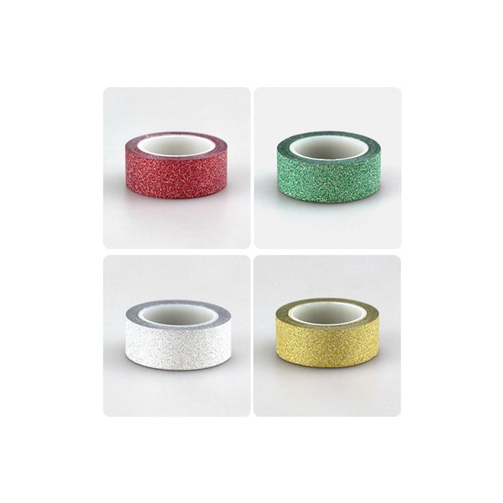 4 Rolls Glitter Washi Tape Set - Colorful Decorative Masking Tape for Scrapbooking, Journaling, DIY Crafts & Gift Wrapping - Self-Adhesive Sticky Paper Rolls for Creative Projects
