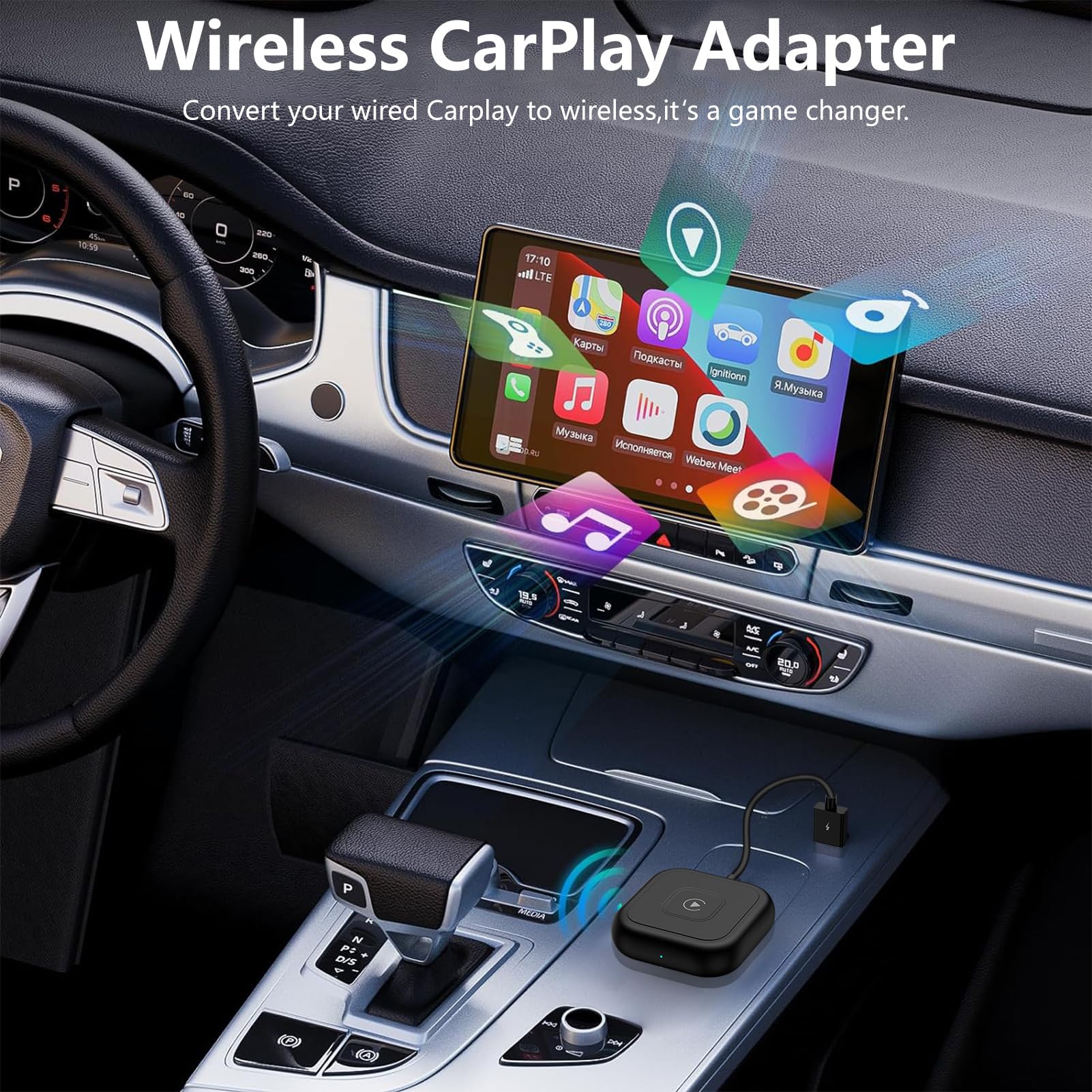Wireless CarPlay Adapter for iPhone 16/15/14/13 - Plug & Play Auto Connect - Convert Wired to Wireless CarPlay - Compatible with 2016+ Cars & iOS 10+ - Perfect for Commuting, Road Trips & Hands-Free Driving