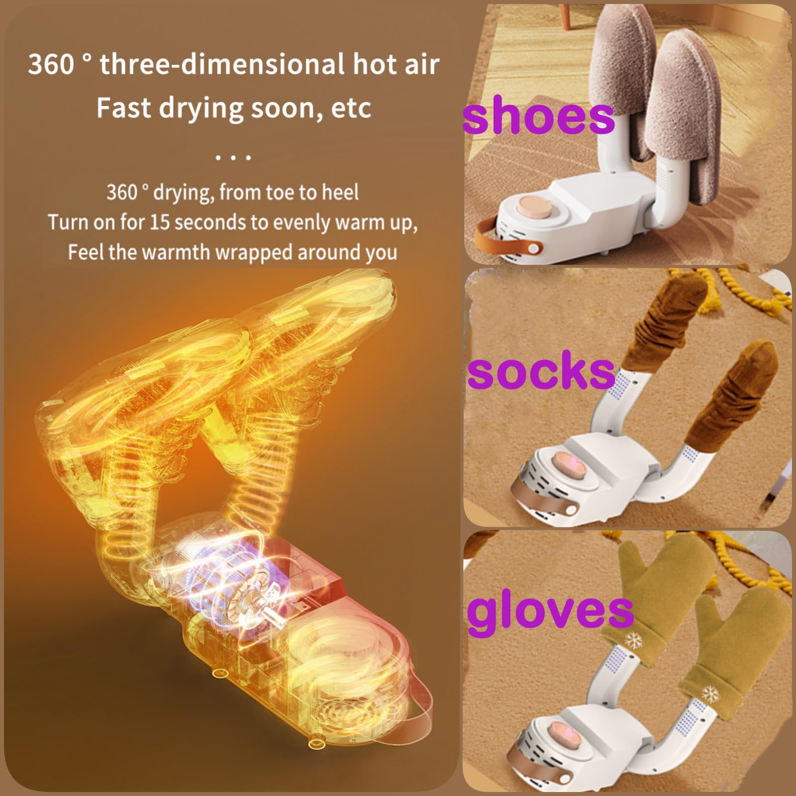 Portable Shoe Dryer & Boot Warmer with Adjustable Rack, Folding Design & Timer - Fast Drying for Shoes, Boots, Gloves, Socks, Hats - Perfect for Skiing, Hiking, Camping & Winter Sports