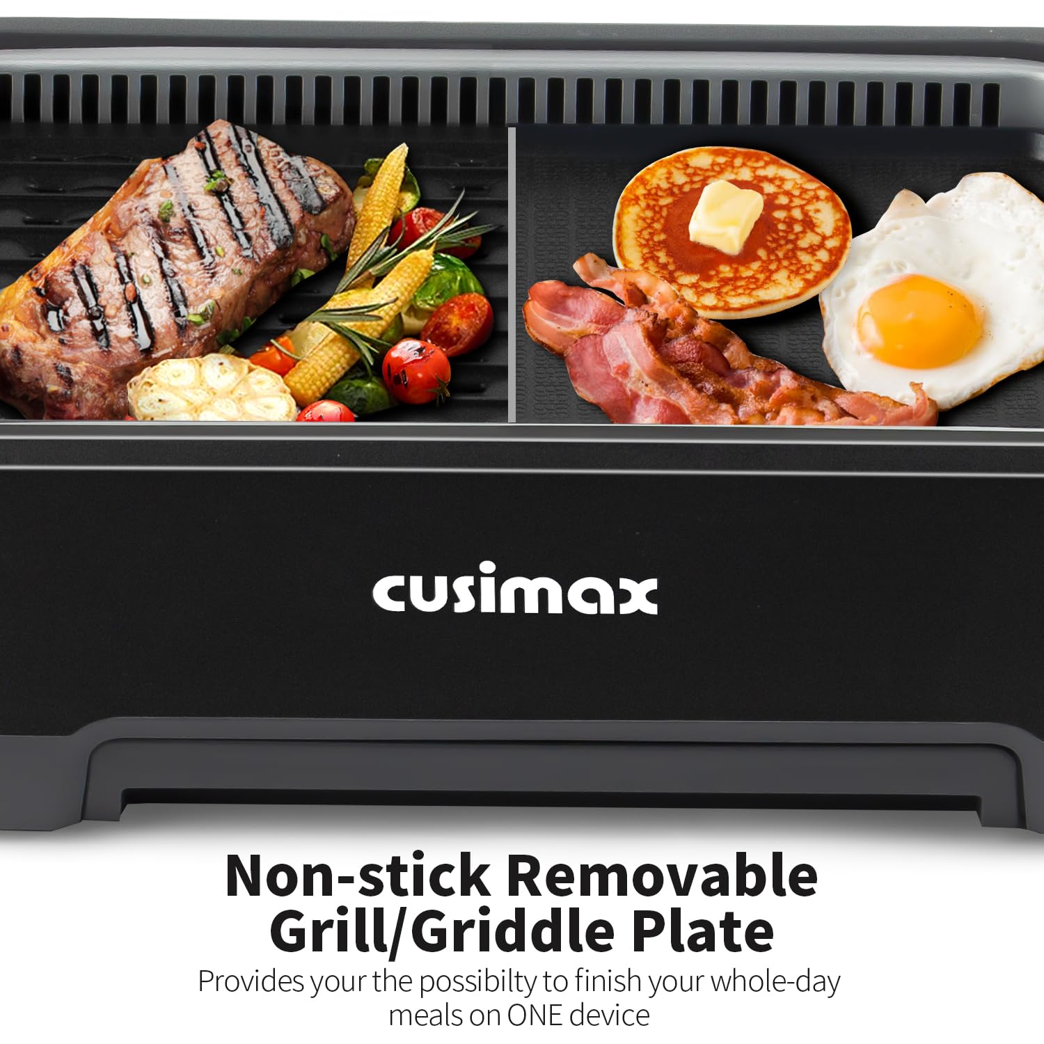 CUSIMAX 1500W Electric Smokeless Indoor Grill with Non-Stick Removable Plates, Korean BBQ Grill with LED Display & Tempered Glass Lid – Perfect for Home Cooking, Family Gatherings & Healthy Meals