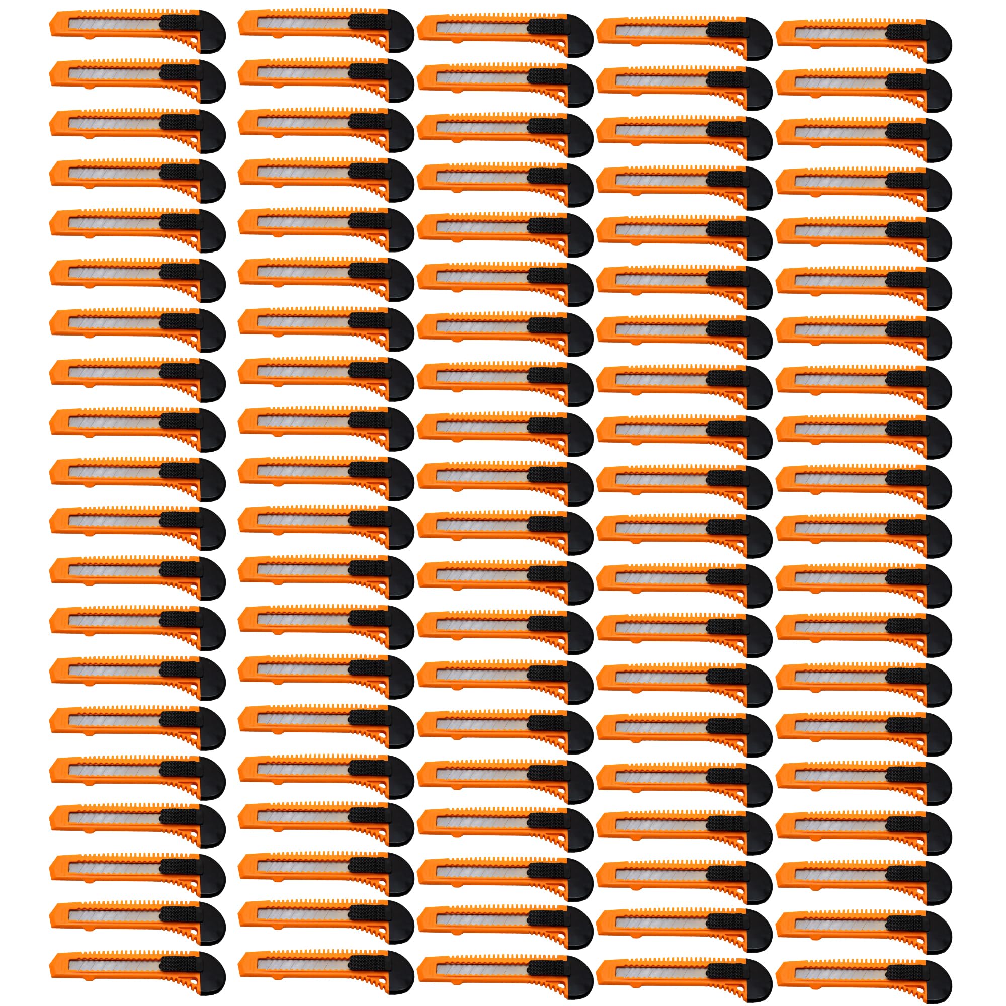 100-Pack Heavy Duty Utility Knife Box Cutters with Snap-Off Blades - Bright Neon Orange for Warehouse, Shipping, and DIY Projects