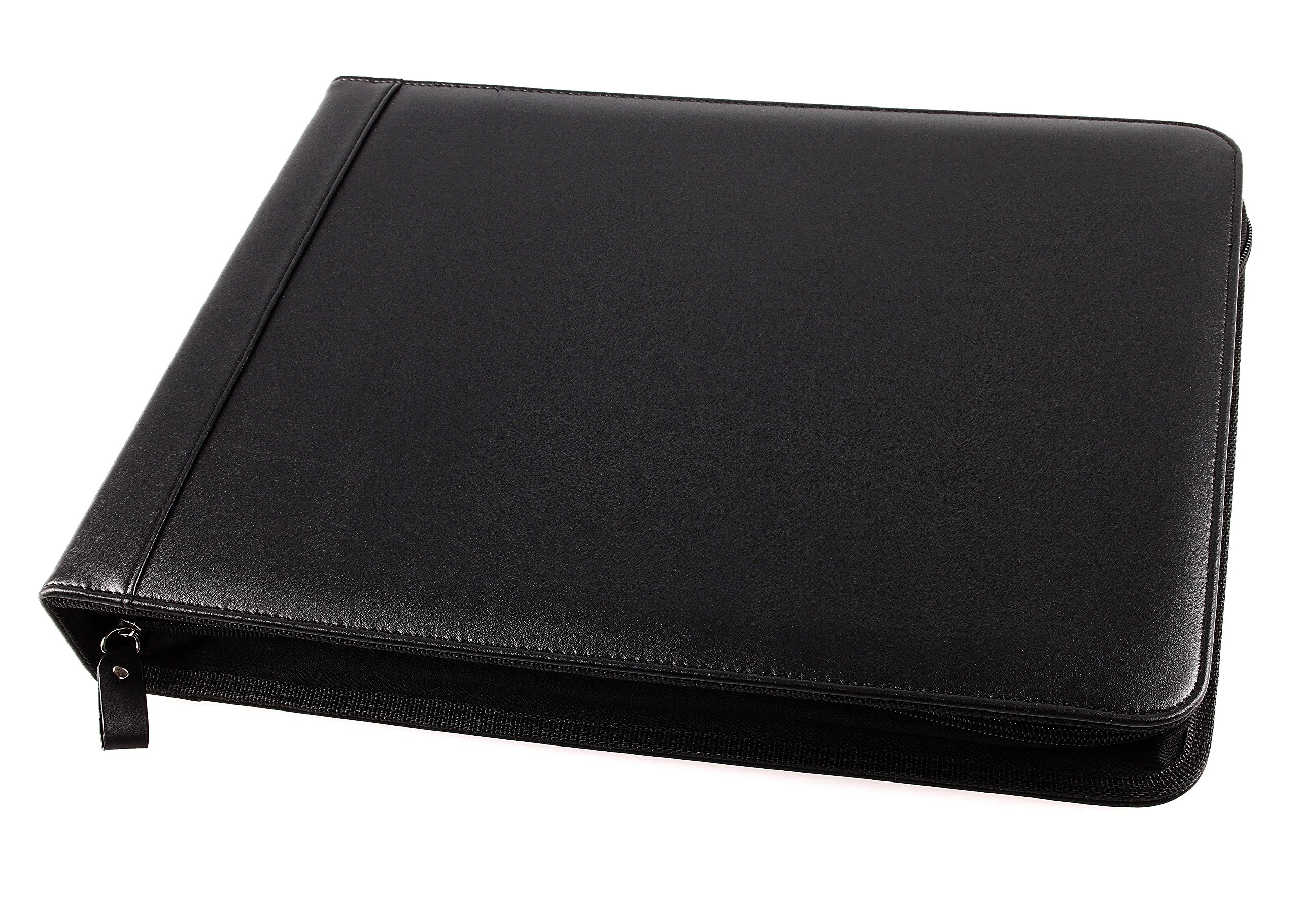 Premium 2Fold PU Leather Binder Portfolio - 7 Ring Business Check Organizer with Built-in Card Holder - Holds 600 3-Up Checks (Black) - Perfect for Accountants, Small Business Owners & Office Professionals