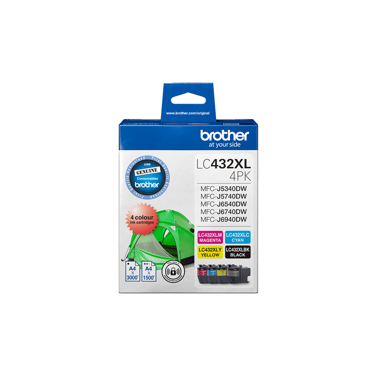 Brother LC432XL4PKS 4-Pack High Yield Ink Cartridges (Black, Cyan, Magenta, Yellow) - Compatible with MFCJ5340DW, MFCJ5740DW, MFCJ6540DW, MFCJ6740DW, MFCJ6940DW Printers - Ideal for Home Office, Small Business & High-Volume Printing