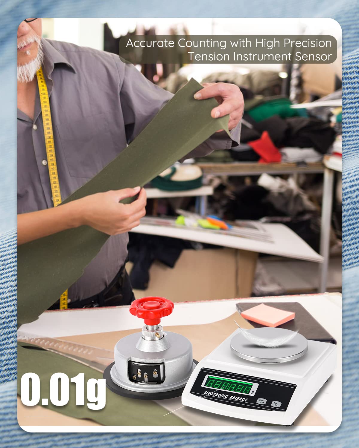 NEWTRY 600g/0.01g Precision Digital Fabric GSM Scale with 0-2mm Disc Sampler & Cloth Cutter - 110V Textile Weight Balance for Non-Woven, Paper & Fabric Testing - Perfect for Textile Labs, Quality Control & Fabric GSM Measurement