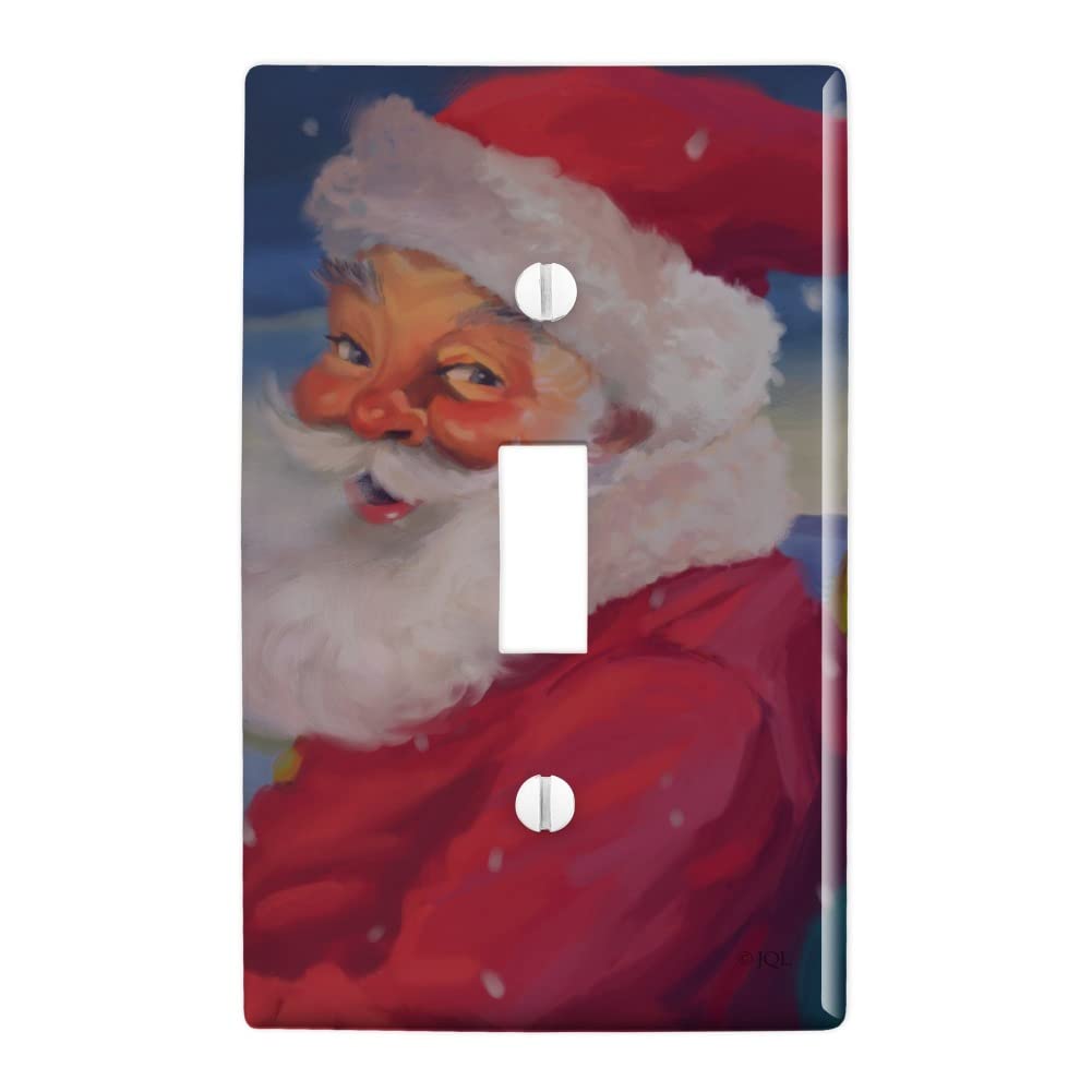 Christmas Santa Making His Rounds Plastic Wall Decor Light Switch Plate Cover - Holiday Home Decoration for Living Room, Bedroom & Office