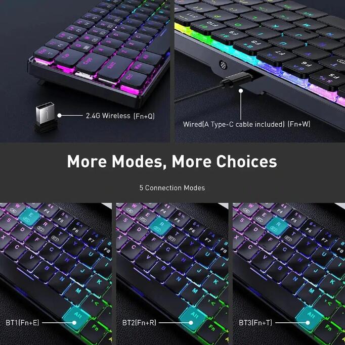 Xulu 69 Key RGB Bluetooth Mechanical Keyboard - Wireless Gaming & Office Keyboard with Customizable Backlit for PC, Mac, Laptop - Perfect for Typing, Coding & Gaming at Home or Work