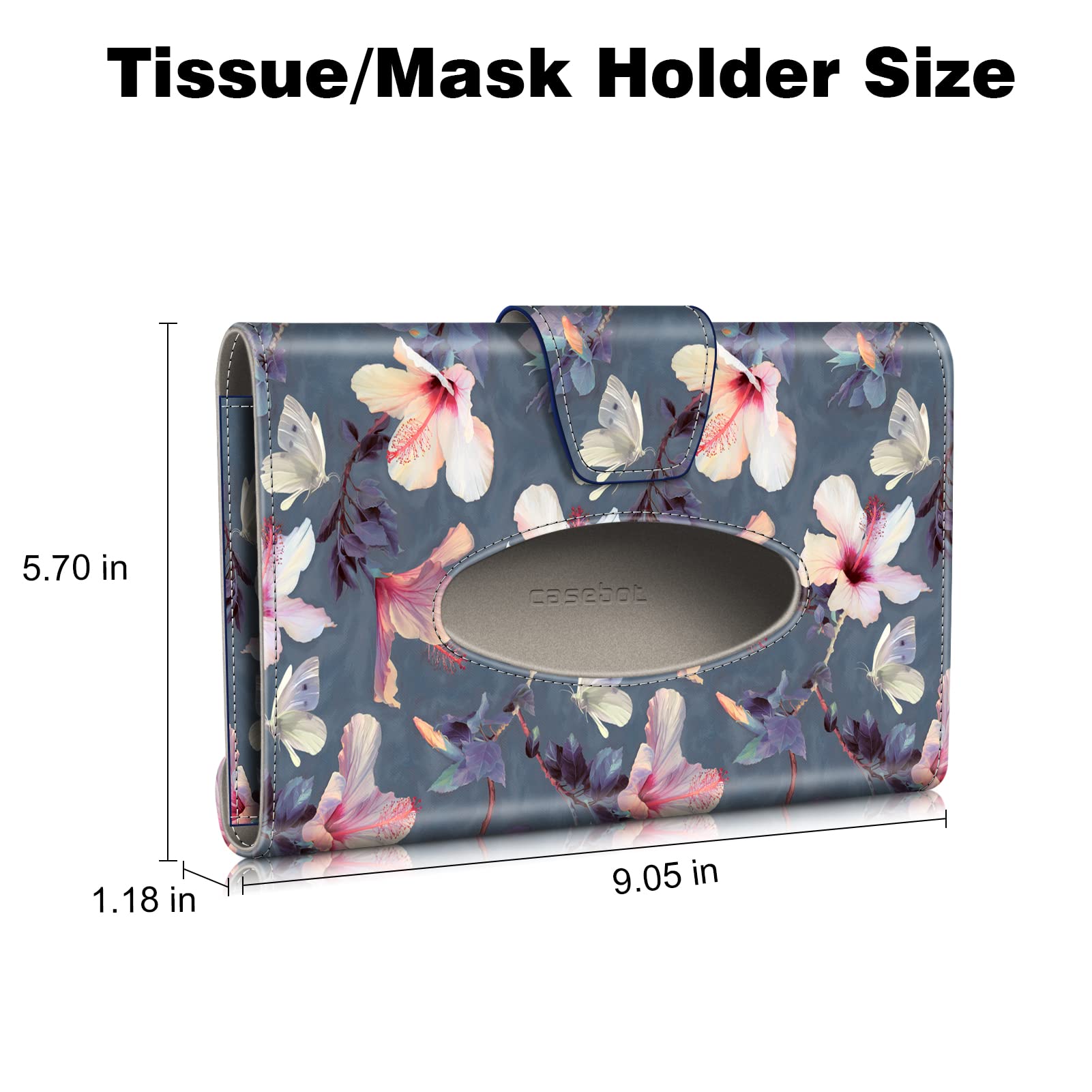 CaseBot Car Visor Tissue Holder - PU Leather Sun Visor Napkin & Mask Organizer for Car, Truck, SUV (Blooming Hibiscus Design) - Perfect for Road Trips, Daily Commutes & Family Travel