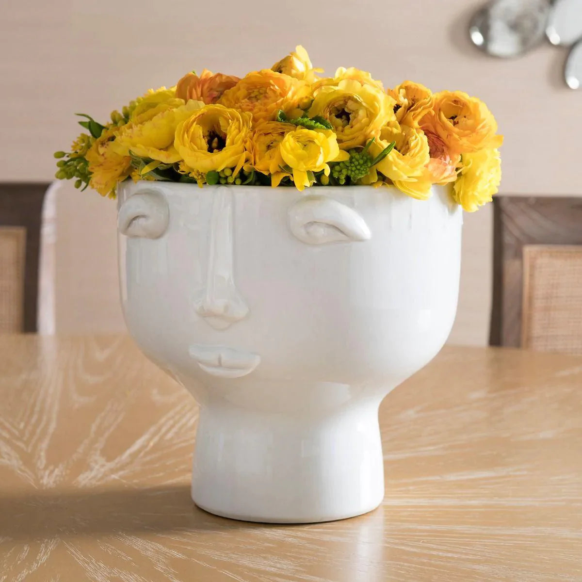 Surrealist Face White Ceramic Vase - Modern Home Decor for Living Room, Bedroom & Office