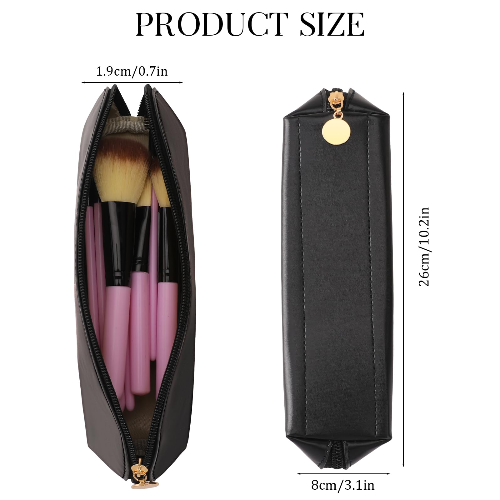 Portable Travel Makeup Brush Holder - Zippered Cosmetic Bag for Outdoor & Travel (Black)