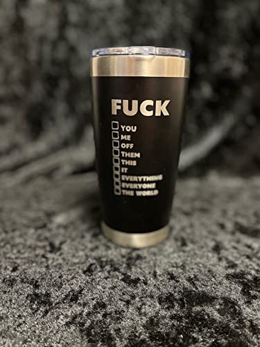 My Vocabulary Tumbler - 20oz Black Insulated Tumbler with Sliding Lock Lid - Funny Swear Word Design (Fuck This/That/You/Me) - Perfect for Office Humor, Gag Gifts & Stress Relief