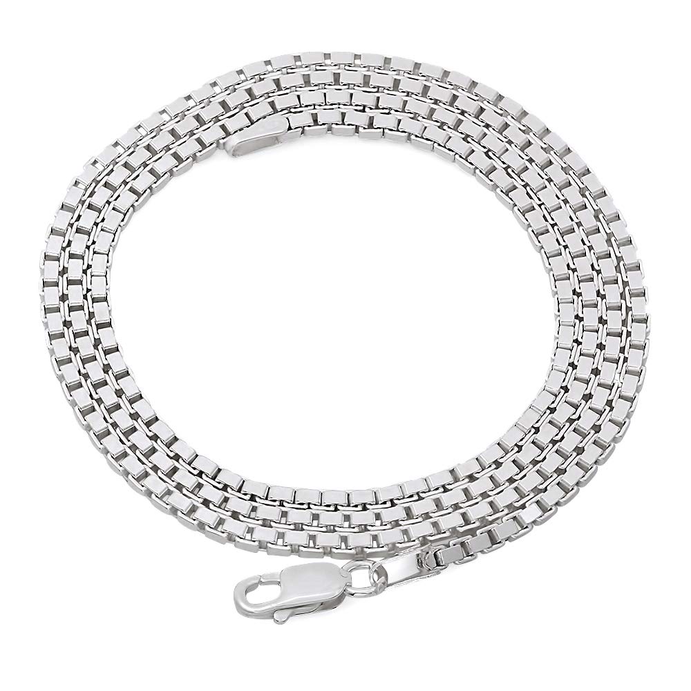 2.3mm Solid .925 Sterling Silver Square Box Chain Necklace for Women - Durable & Hypoallergenic Jewelry Gift with Free Gift Box - Perfect for Everyday Wear, Parties & Special Occasions