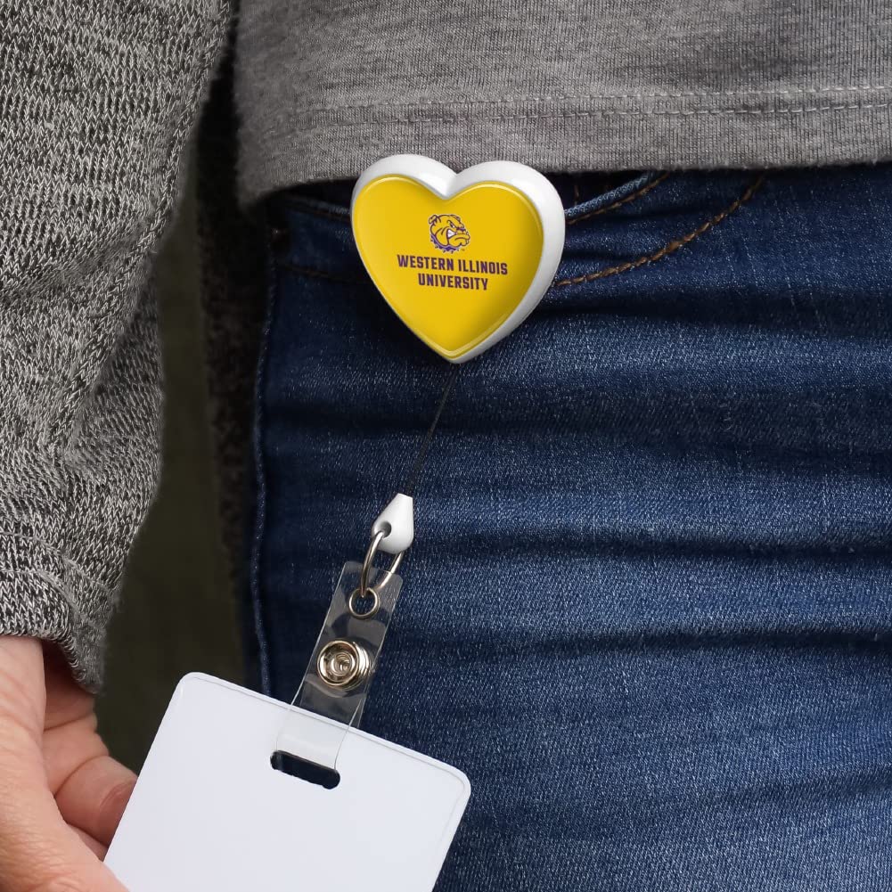 Western Illinois Leathercraft Secondary Logo Heart Lanyard - Retractable Reel Badge ID Card Holder for Work, School & Events - Premium Keychain Accessory for Teachers, Nurses & Office Professionals