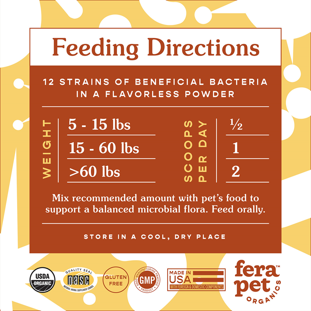 Fera Pet Organics USDA Organic Probiotics with Prebiotics for Dogs & Cats - Supports Digestive Health & Immune System - Perfect for Daily Pet Wellness & Gut Balance