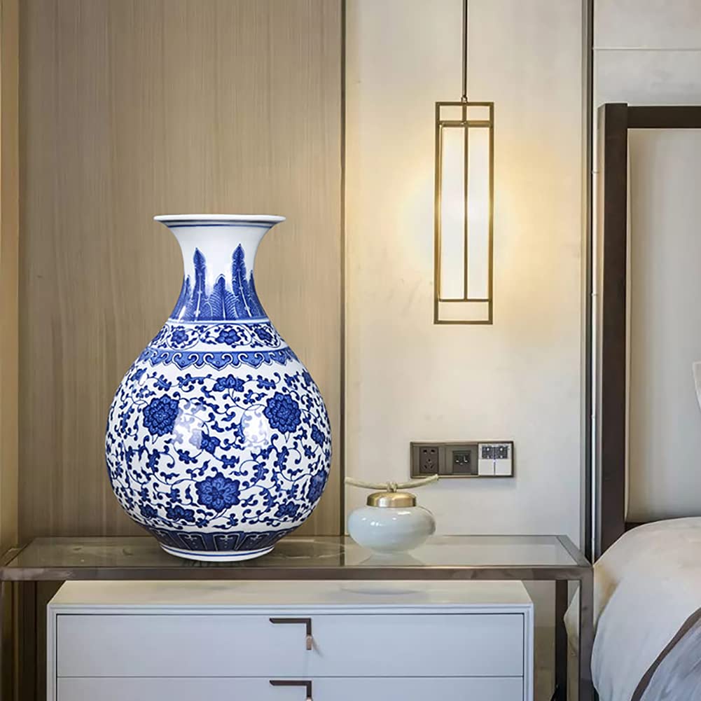 Exquisite Hand-Painted Blue and White Porcelain Vase - Ming Dynasty Style Ceramic Home Decor - Perfect for Living Room, Dining Table & Office Decoration