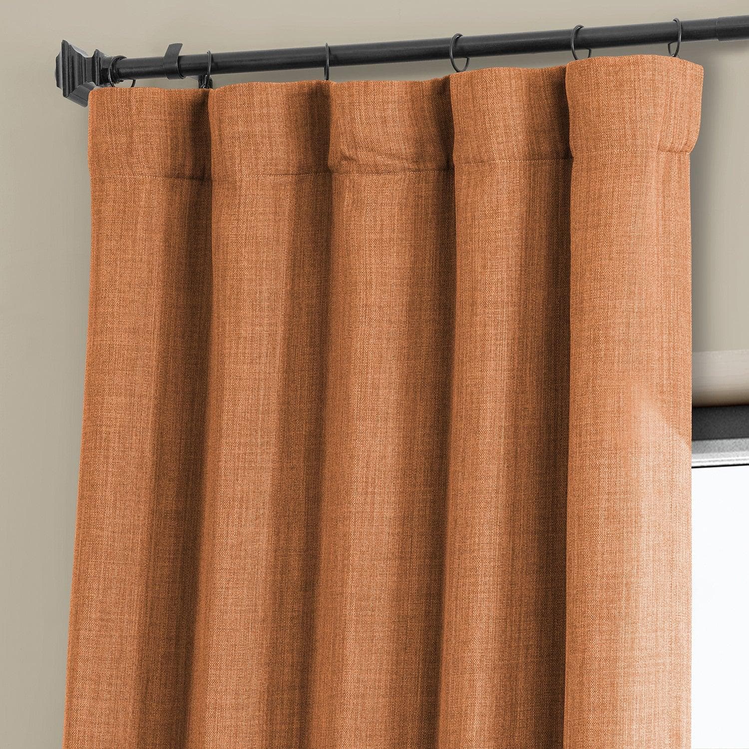 Desert Orange Textured Faux Linen Blackout Curtains for Bedroom & Living Room - Noise Reducing Thermal Insulated Window Drapes for Home Decor