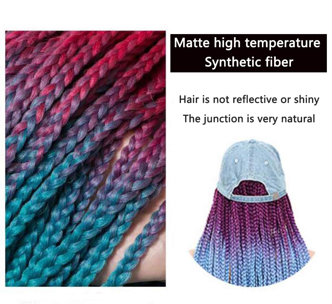 Long Colorful Box Braid Wig with Baseball Cap for Black Women - 16 Colors, 24in/60cm Crochet Hat Wig, Hip Hop Punk Style 90s Party Hair - Perfect for Cosplay, Halloween, and Daily Fashion