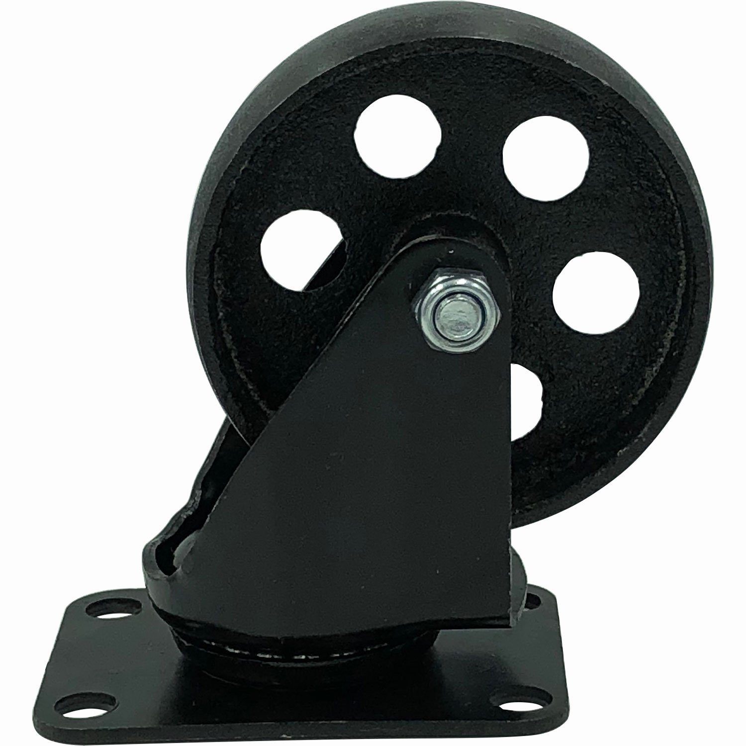 FactorDuty 8 All Black Heavy Duty Metal Swivel Plate Caster Wheels with Brake Lock - 3.5 Inch High-Gauge Steel Wheels for Industrial Equipment, Furniture, and Workshop Use