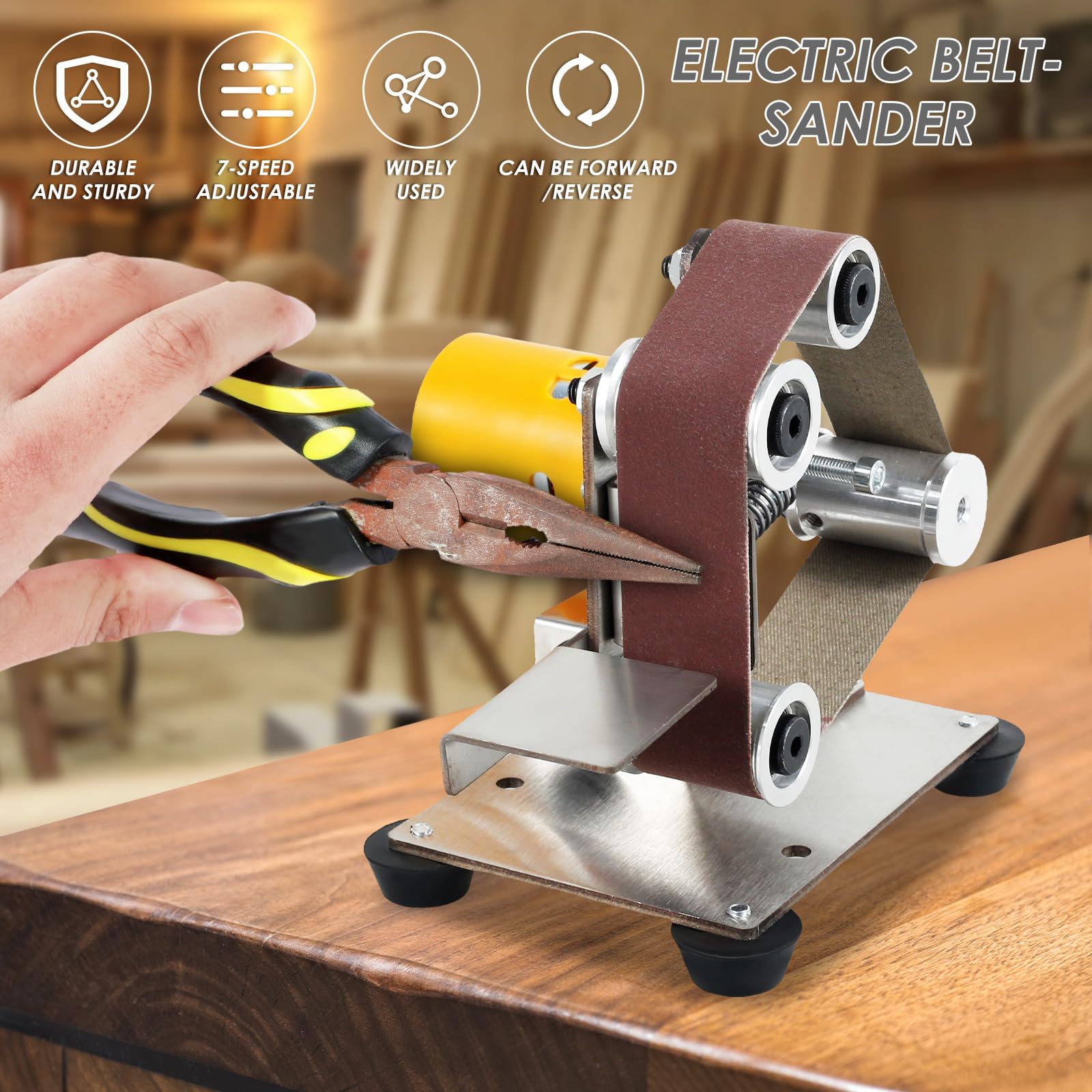 **Mini Belt Sander - 7-Speed Adjustable Electric Polishing & Sharpening Machine with 120-1000 Grit Sanding Belts & Polishing Pad - Perfect for DIY, Woodworking, Metalworking & Jewelry Making**