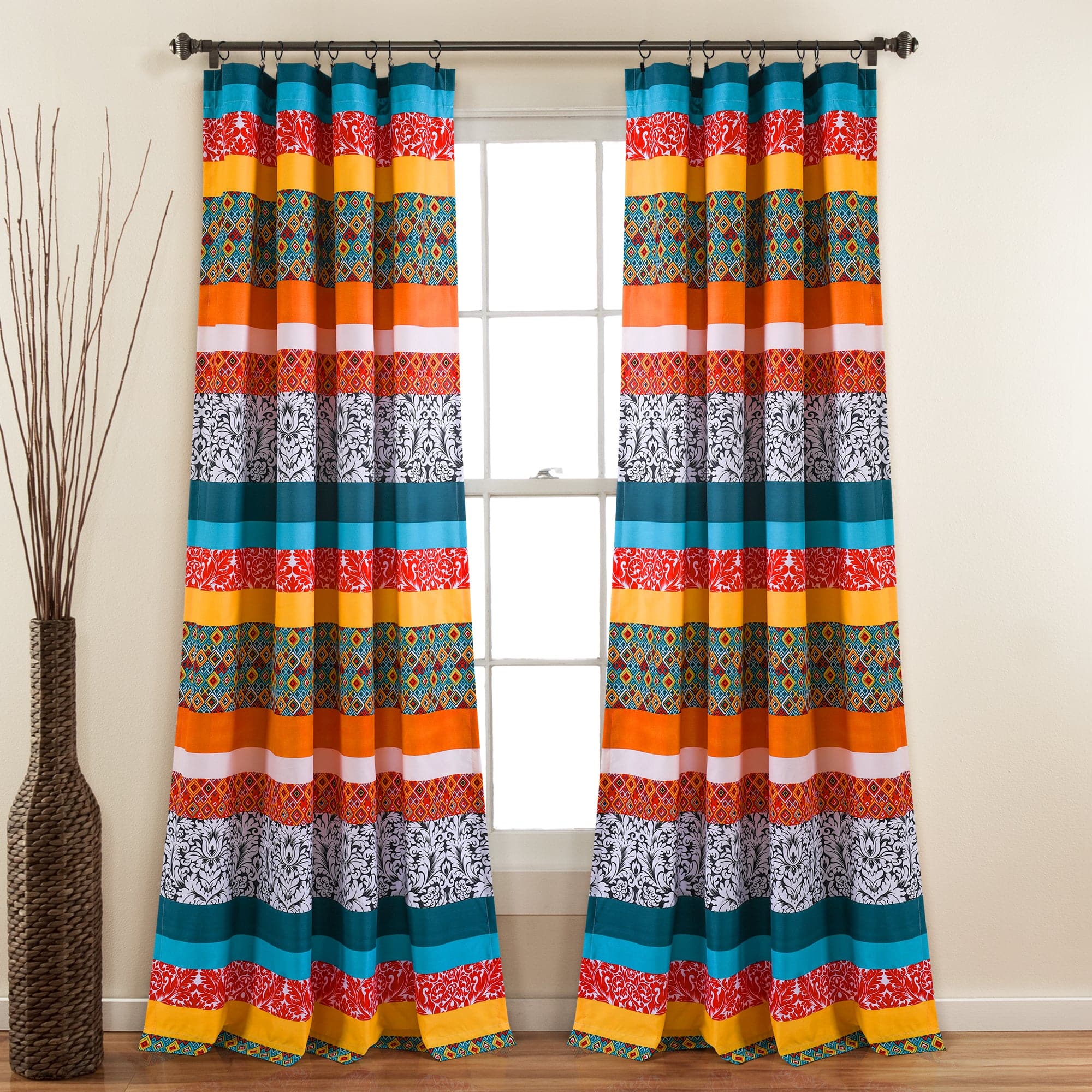 Boho Stripe Window Curtain Panel Set - Light Filtering & Blackout Drapes for Living Room, Bedroom - 2 Panels 84 Inches Long - Bohemian Home Decor for Windows