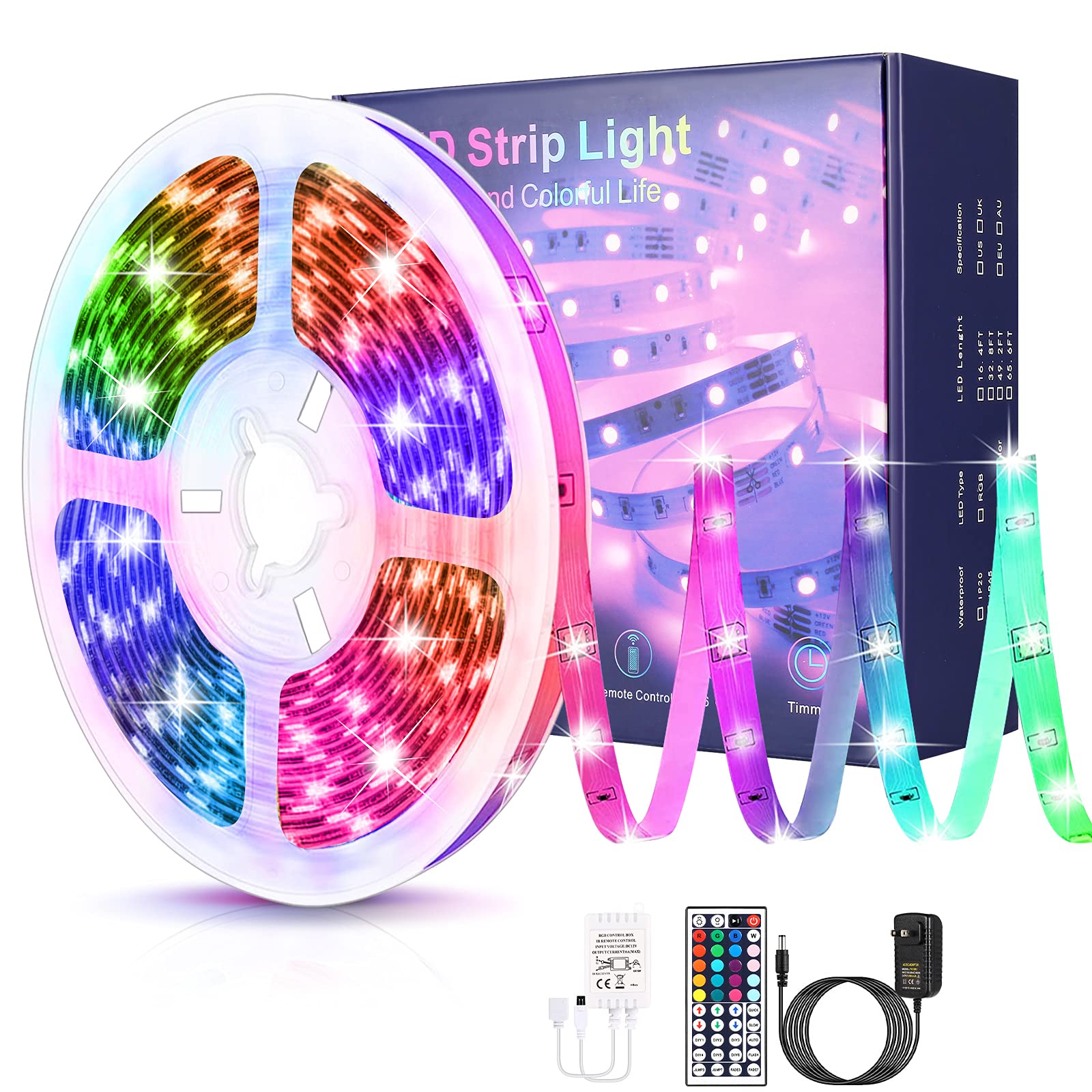 PHIXTON 16.4ft Waterproof LED Strip Lights with Remote - RGB 16 Color Changing 5050 Chip Flexible Light Strips for Bedroom, Home Bar, TV Backlight & DIY Room Decor - Cuttable Design for Custom Installation