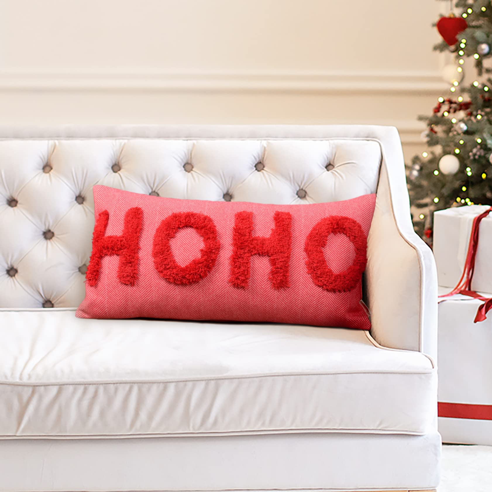 Festive Red Christmas Pillow Covers - 12x24 Inch Rectangle Lumbar Throw Pillows for Sofa, Couch & Bed - Holiday Home Decor for Living Room, Office & Christmas Party Decorations