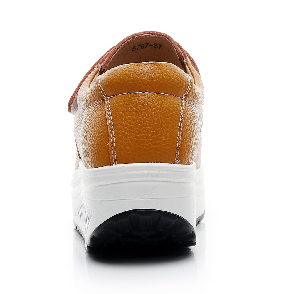 Rismart Women's Comfortable Wedge Rocker Sneakers - Smooth Leather Fashion Fitness Shoes for Walking, Running & Casual Wear