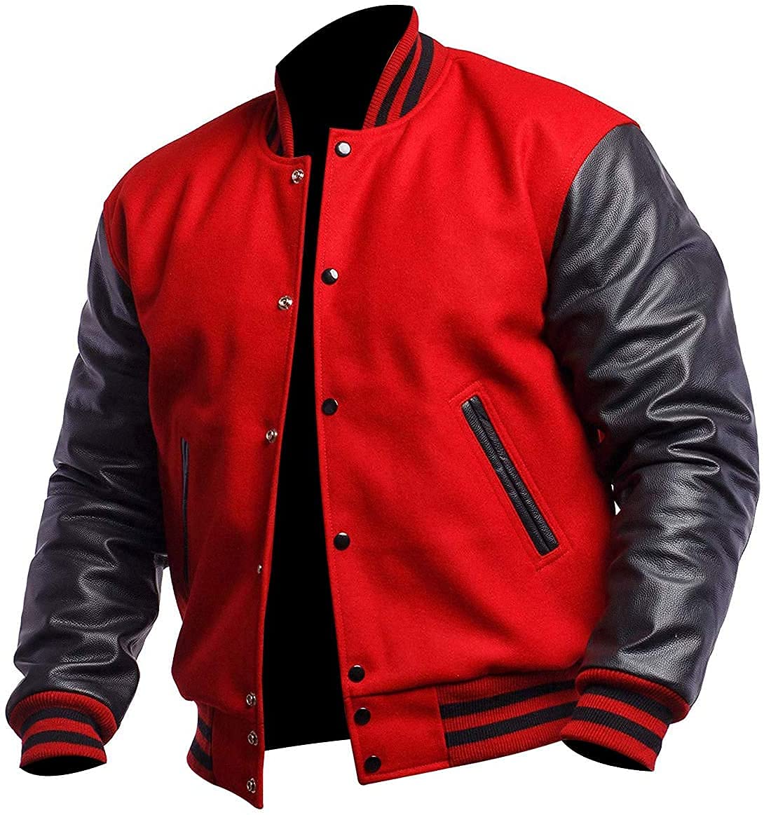 Men's Black Leather Letterman Varsity Baseball Jacket - Classic High School Style Jacket for Casual Wear, Sports Events & Retro Fashion