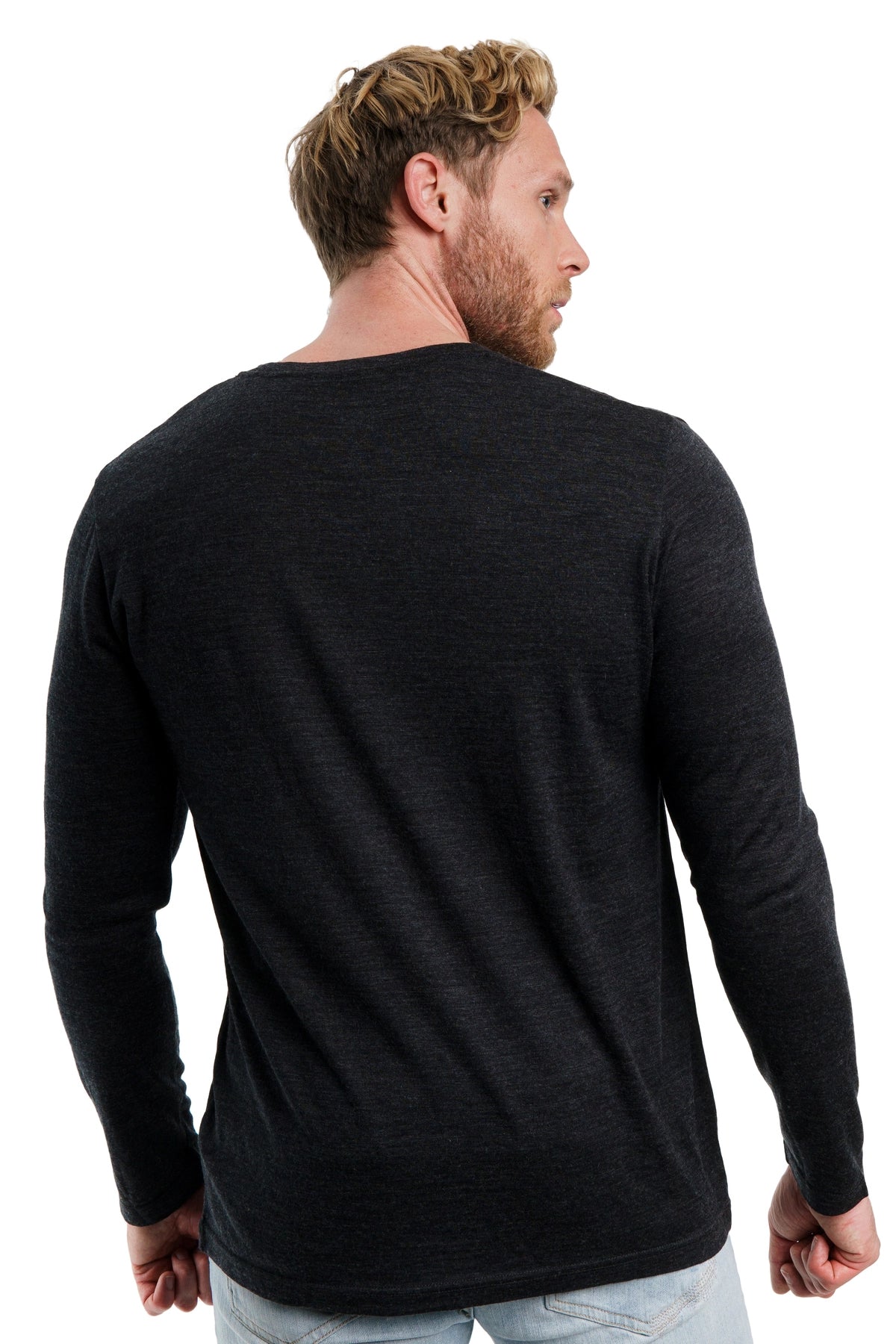 Premium Men's Merino Wool Long Sleeve Shirt - 165 GSM Heathered Black - Ideal for Hiking, Travel & Winter Layering