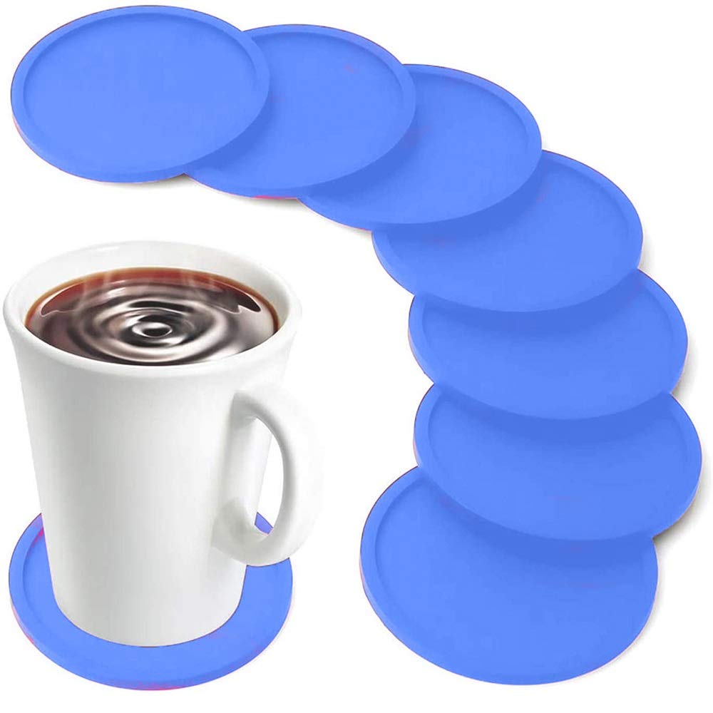 FROPACKZO Set of 8 Reusable Silicone Drink Coasters - Non-Slip Durable Cup & Mug Protectors for Glasses - Perfect for Home, Office, Bar, Patio Furniture & Dining Table (Blue) - Ideal for Parties, Coffee Shops & Outdoor Gatherings